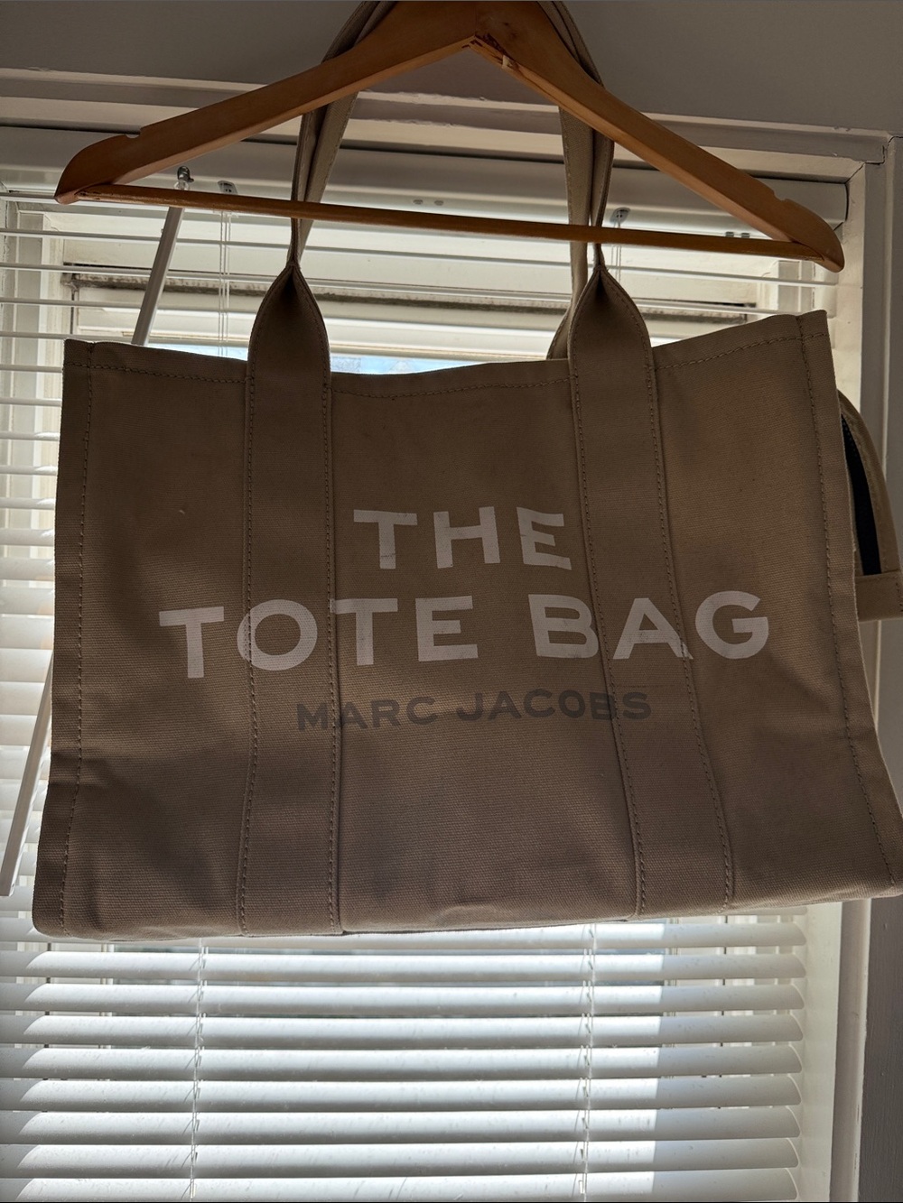 Marc Jacobs Beige Canvas Duffel Tote with Bold Logo